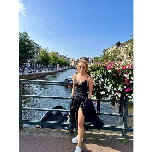 SAU LEE Black Poplin 100% Cotton Brielle Smocked Ruched Dress size US 6 - Picture 3 of 16